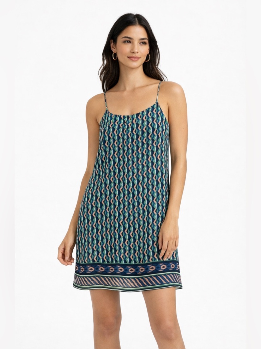 Maeve Printed Slip Dress – Geometric Teal Multi (Anthropologie) Size SP